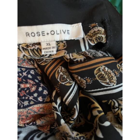 Rose & Olive Womens XL Blouse Tunic Top Black V Neck Flowy Dolman Oversize Boho - Picture 2 of 6